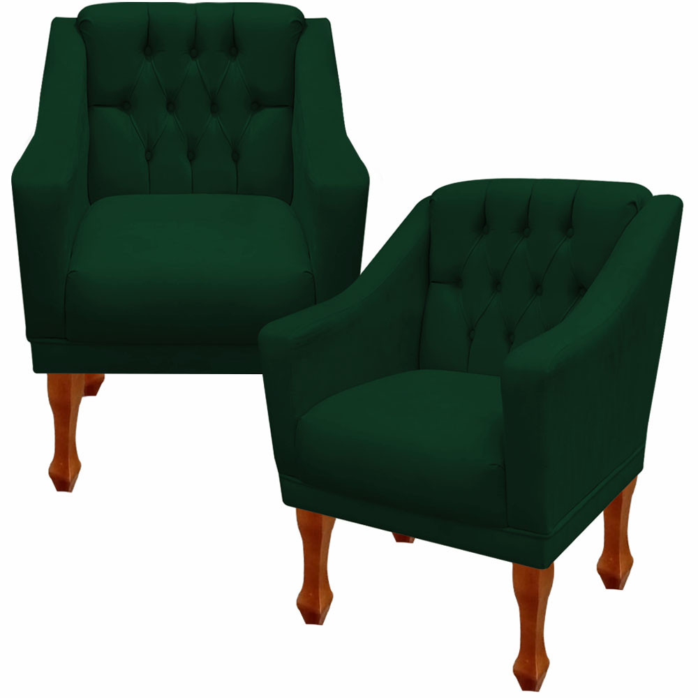 Kit 02 Poltronas Decorativa Estofada Capitonê para Sala Quarto Recepção Grécia - Nanda Decor