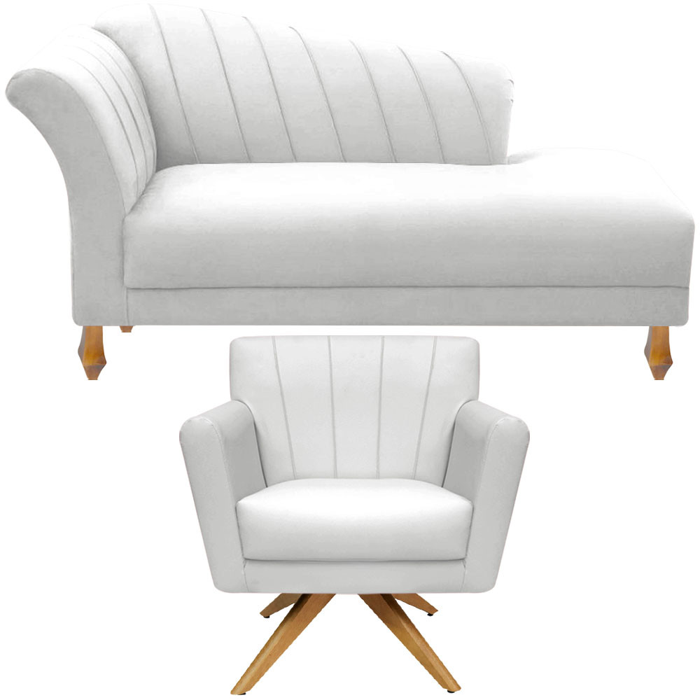 Kit Recamier Divã Sofá Chaise Para Clinica 1.80m + 01 Poltrona Giratória Decorativa Para Sala de Noiva Iza - Nanda Decor