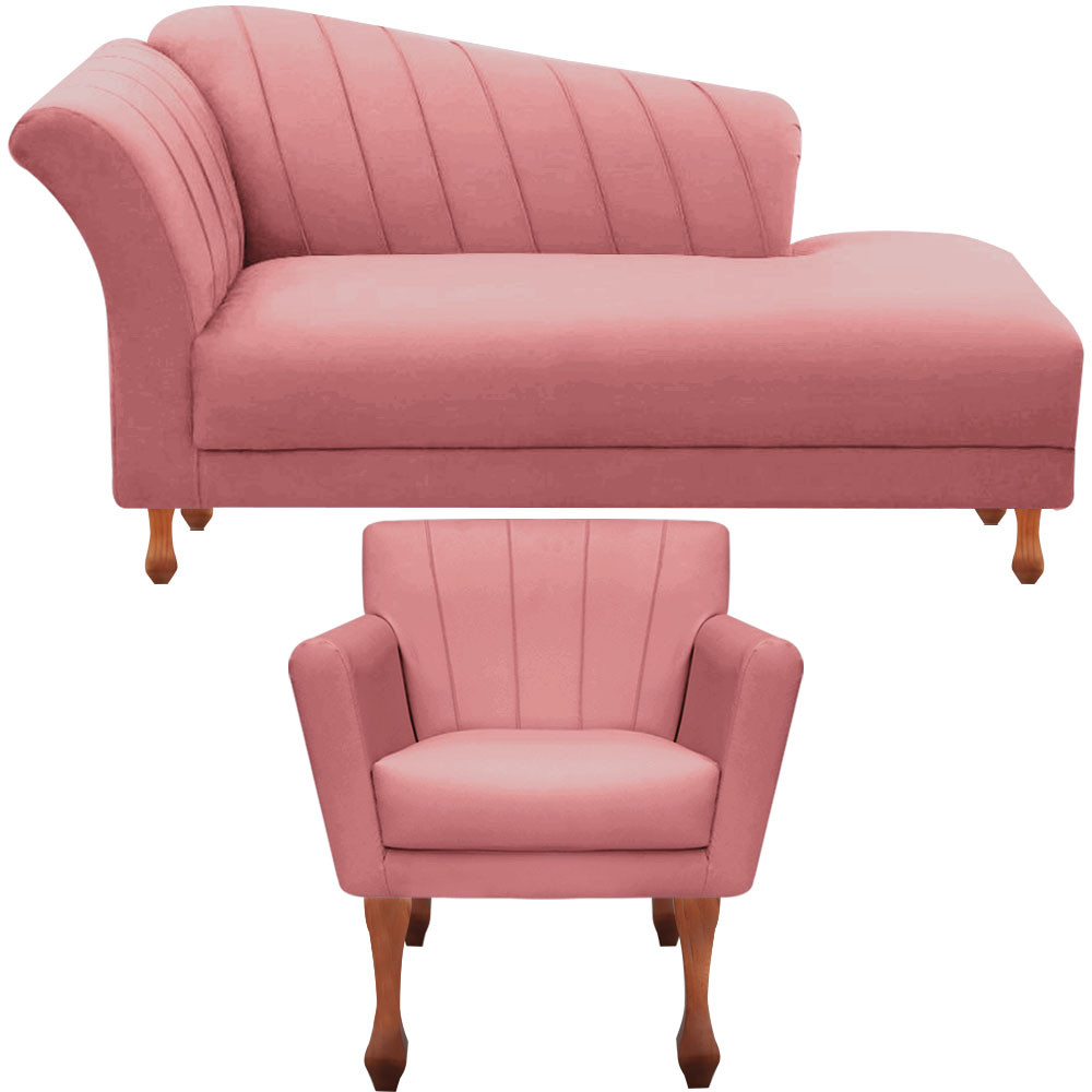 Kit Recamier Divã Sofá Chaise Para Clinica 1,60 + 01 Poltrona Decorativa Retro Para Sala de Noiva Iza - Nanda Decor