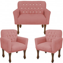 Conjunto Kit Sofá 2 lugares Namoradeira + 2 Poltronas Bia Botão Strass para Sala Recepção Escritorio - ND5158