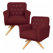 Kit 02 Poltronas Base Giratória Capitonê c/ Botão Strass Sala Recepção Bia - Nanda Decor