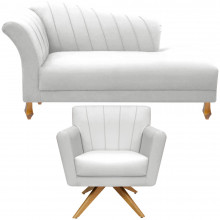 Kit Recamier Divã Sofá Chaise Para Clinica 1.80m + 01 Poltrona Giratória Decorativa Para Sala de Noiva Iza - Nanda Decor