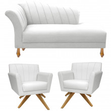 Kit Recamier Divã Sofá Chaise Para Clinica 1.40m + 02 Poltronas Giratórias Decorativa Para Sala de Noiva Iza - Nanda Decor