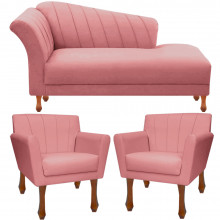 Kit Recamier Divã Sofá Chaise Para Clinica 1,40 + 02 Poltronas Decorativa Retro Para Sala de Noiva Iza - Nanda Decor